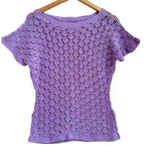 Lavender Purple feminine Crocheted Knit Blouse SM